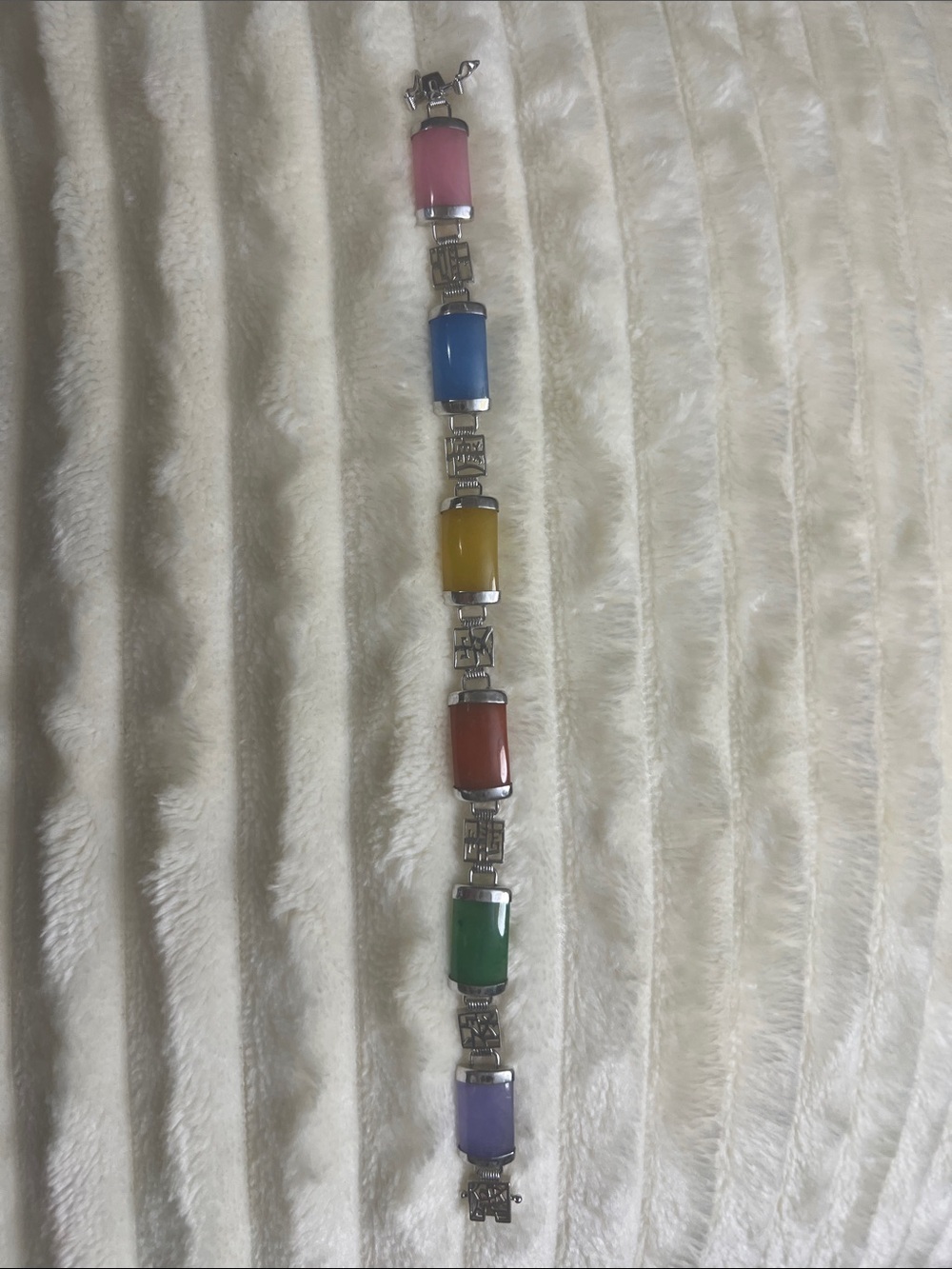 Multicolor Burmese Jade Sterling Silver Bracelet